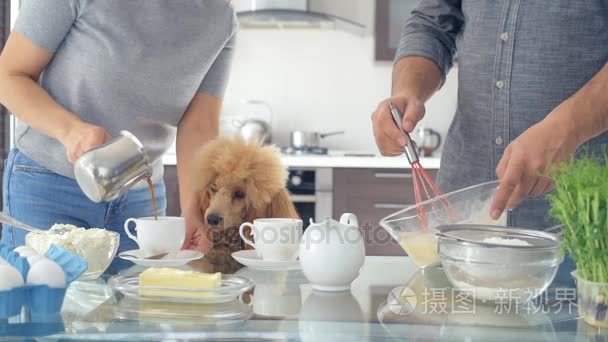 夫妇在厨房里一起煮饭视频