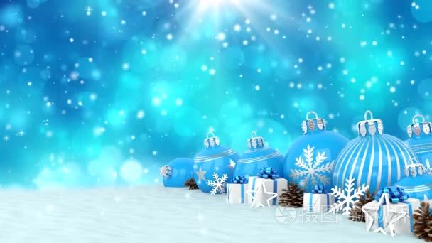 3d 动画-蓝色圣诞挂件散景的背景