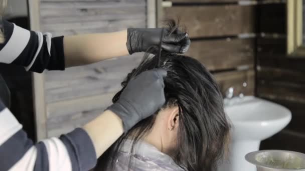 视频 美容时尚 美发师在美容院做头发着色美,发型与人的观念