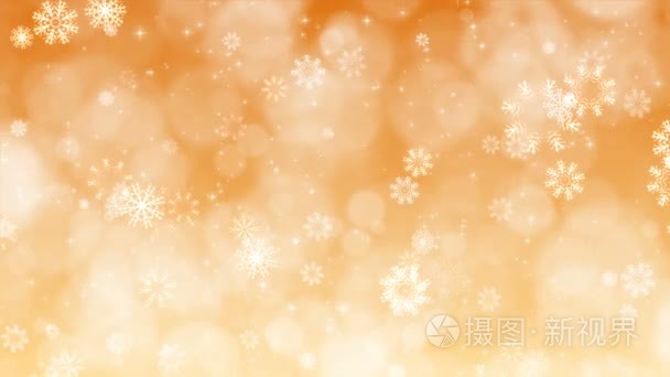 雪花与闪耀的黄金圣诞背景视频