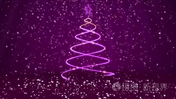冬季主题为圣诞节或新年背景与复制空间。在 mid-frame 的发光颗粒中关闭圣诞树。紫色3d 圣诞树 V4 与雪自由度旋转空间