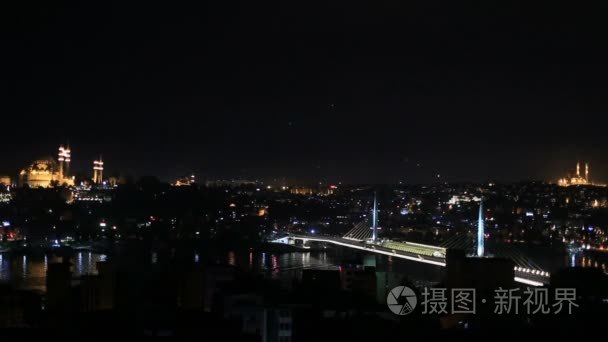 伊斯坦布尔夜景全景空中拍摄