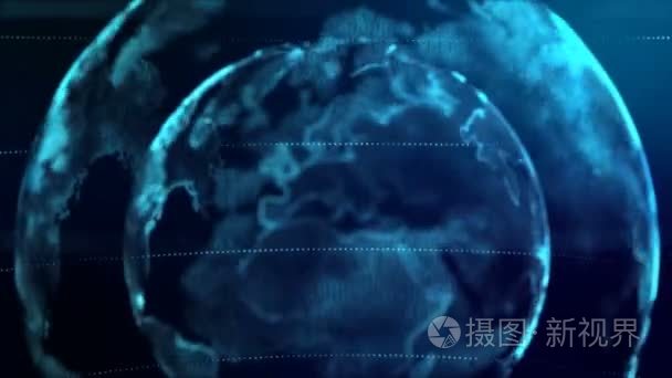 4k 动画地球与点世界元素自旋在深蓝背景