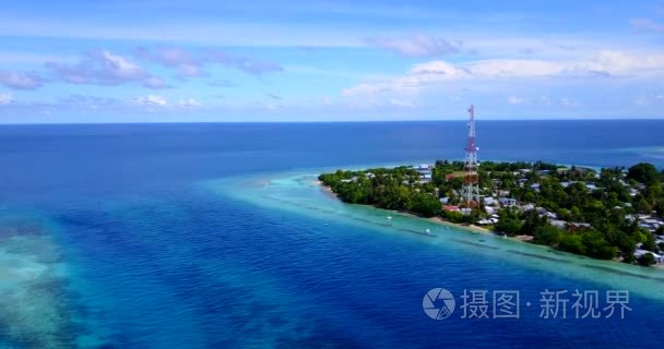 v15420 马尔代夫白沙海滩热带岛屿与空中飞鸟鸟瞰的水蓝色海水和晴朗的天空