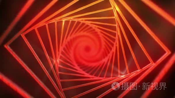 红色正方形和光线的螺旋背景视频