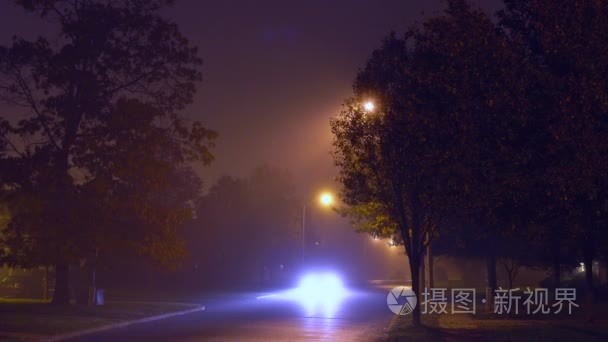 夜城市风景与雾视频