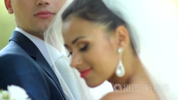 肖像幸福的新婚夫妇在爱视频