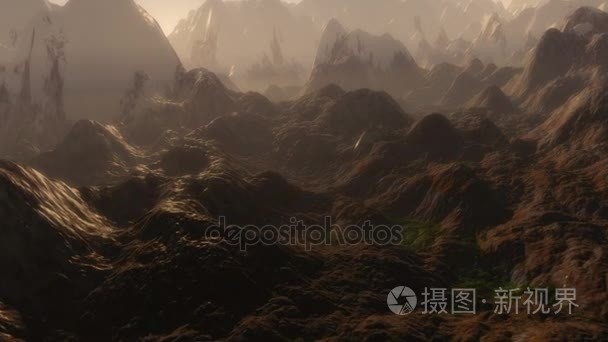 日落期间的动画片山范围风景