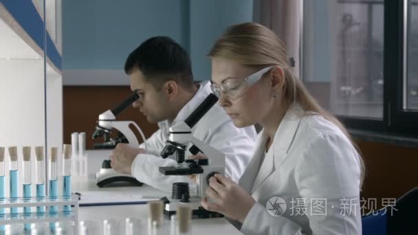 两位从事研究 laboratoy 的科学家