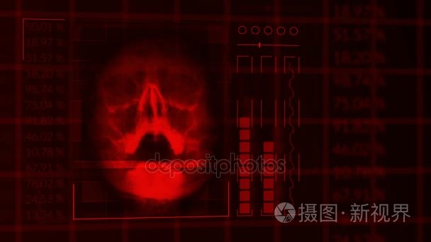 扫描人类头骨  环状红色平视显示器接口医疗设备