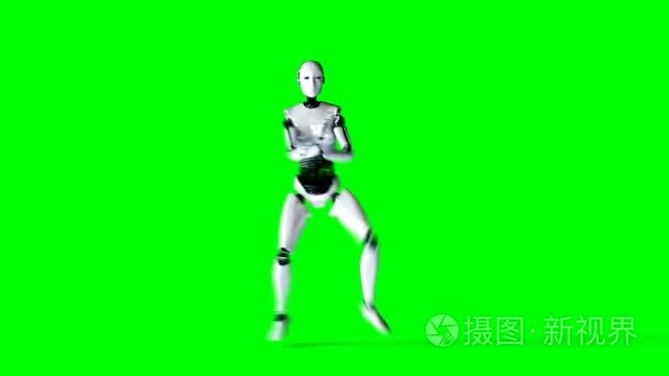未来的人形女机器人正在跳舞。现实的运动和思考。4k 绿色屏幕素材