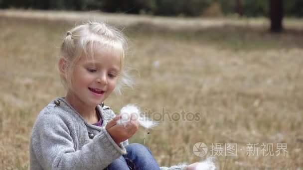 女孩子吹的芦苇的绒毛视频