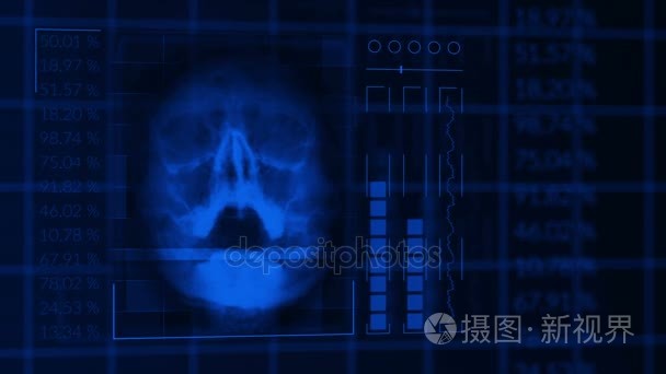 扫描人类头骨  环形蓝色平视显示器接口医疗设备