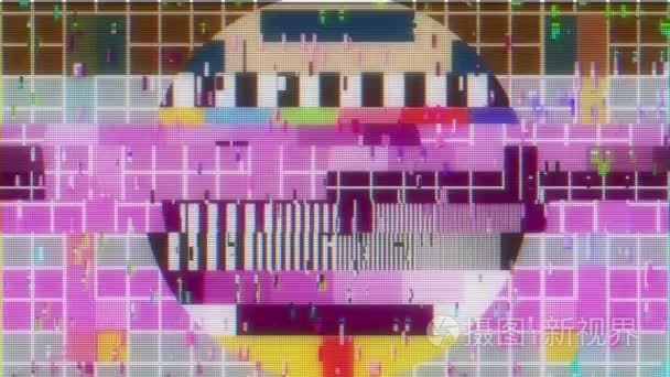 带有干扰的电视测试平板电脑背景动画-新质量数字抽动技术彩色视频素材