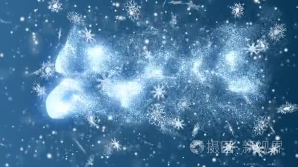 新年2018从蓝色背景的雪花。圣诞和新年无缝循环动画