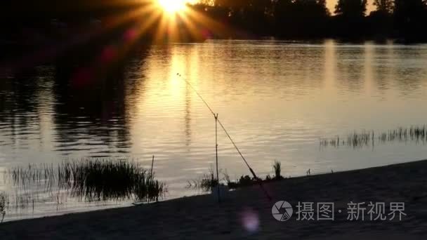 夏日夕阳下的一座森林湖泊视频