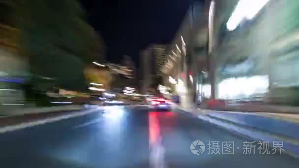 摩纳哥城市道路交通在晚上与汽车轻的足迹时差 hyperlapse drivelapse