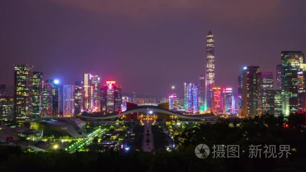 中国夜景照亮深圳城市风貌视频