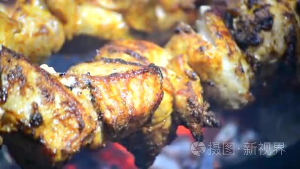 肉羊肉串烤肉串在火视频