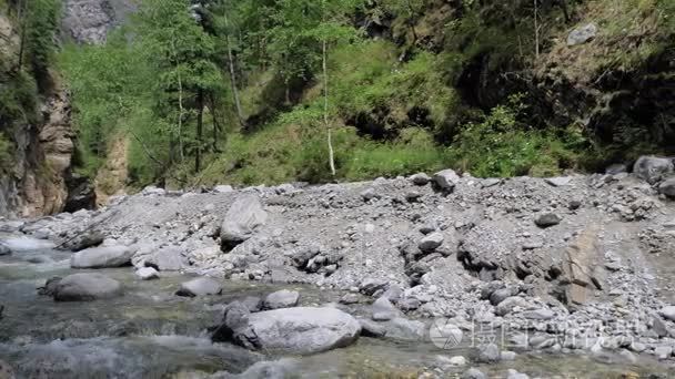 水在山区河流在慢动作视频