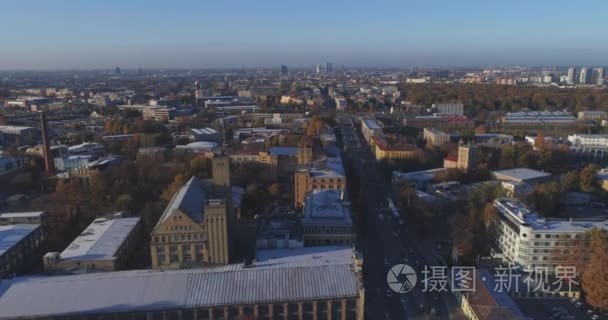 里加城市秋季日出建筑生活住宅无人机