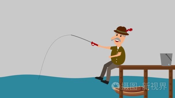 一个人钓鱼的汽车动画视频