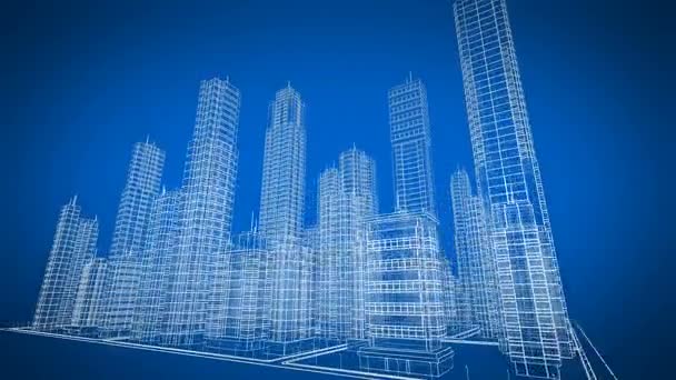 现代建筑的数字化旋转蓝图.蓝颜色.环形3d 动画.建设和技术理念.