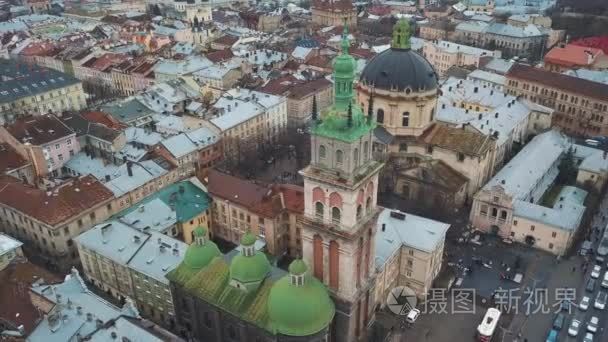 利沃夫历史中心鸟瞰图。射击与