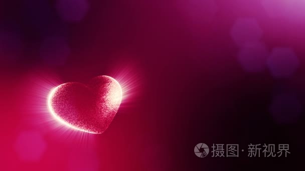 循环3d 动画的辉光粒子形成3d 红心与景深和散。用于情人节或婚礼背景作为无缝背景的文字和光线的空间。V15