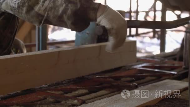 木匠操作工业锯机用木材日志视频