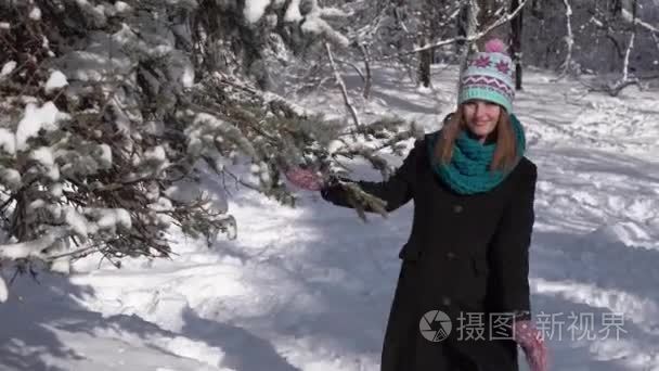 女孩与雪树乐趣