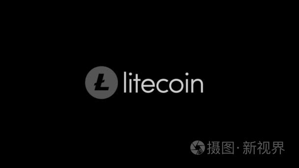 Litecoin 数字货币符号的抽象动画。数字 cryptocurrency Litecoin 在黑色背景上签名。视频动画