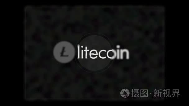 Litecoin 数字货币符号的抽象动画。数字 cryptocurrency Litecoin 在黑色背景上签名。视频动画