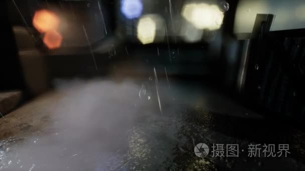 散景灯下雨天的城市夜景视频