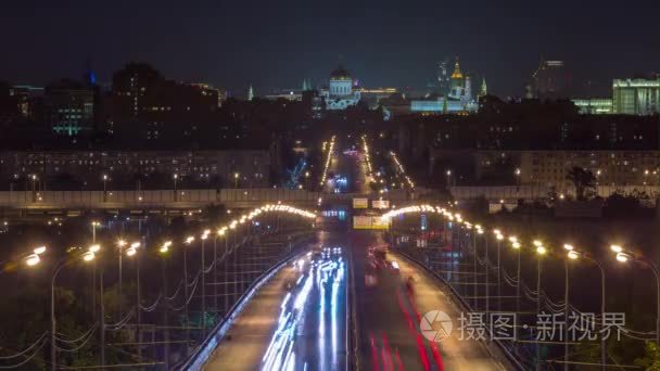 夜间照明莫斯科城市景观交通街屋顶全景4k 时间失效俄罗斯