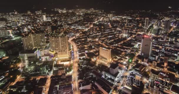 Timelapse 空中风景交通在乔治敦城市以繁忙的夜生活