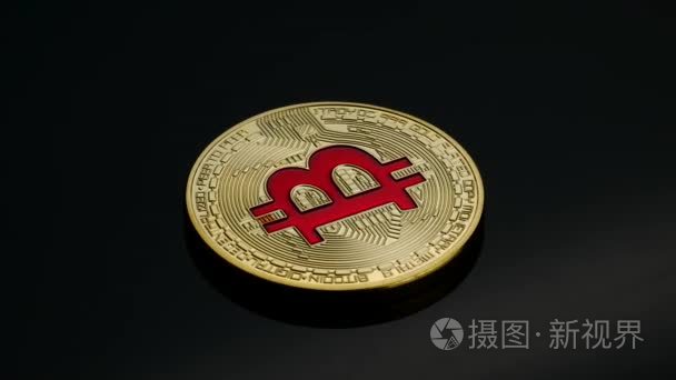 旋转比特币 cryptocurrency 金币红色标志黑色背景经营理念