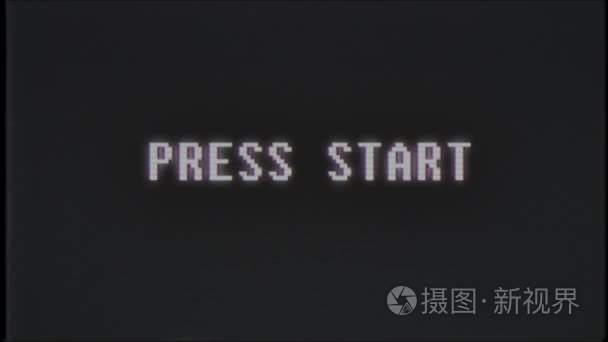 复古游戏按启动文本计算机旧电视故障干扰噪声屏幕动画无缝循环新质量通用复古运动动态动画背景多彩快乐视频