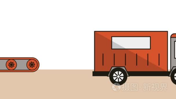 带箱和卡车送货服务的运输带动画