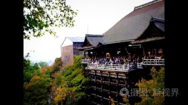 时间流逝 4k 的落红叶秋在日本京都的清水寺