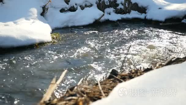 在森林里融化的冰, 河岸上的白雪