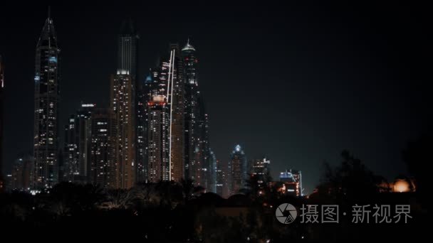 迪拜滨海夜景灯光照明视频