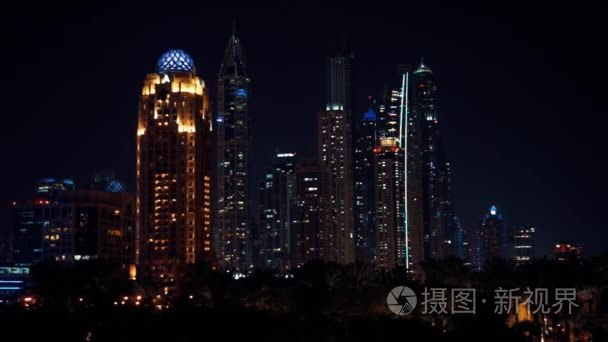 迪拜滨海夜景灯光照明视频