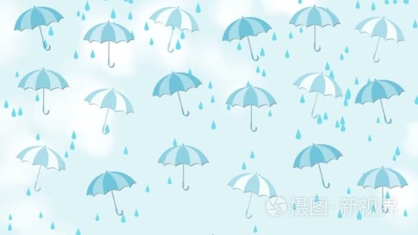 抽象夏天背景与雨伞和雨视频