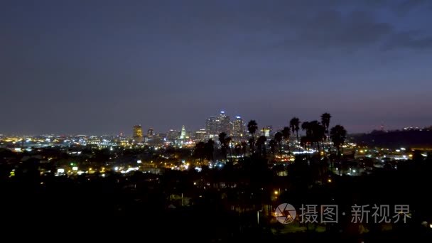晚上在洛杉矶市中心的棕榈树视频