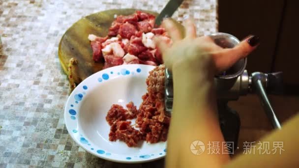 家用小手工绞肉机用于烹调碎肉视频