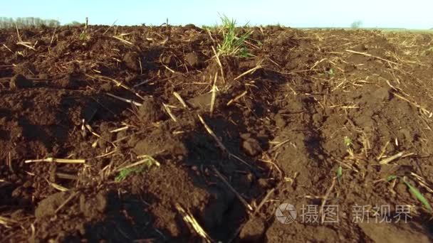 犁场和蓝天替身运动农业。抽象视角看暗宽湿土方式  小径  干排户外天然棕褐色肮脏质地的有机和犁耕农村