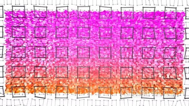 4k. 在循环中进行低聚背景动画。无缝3d 动画在现代几何低聚风格与渐变颜色。创意简单的背景。V 1 紫橙色平面与网格