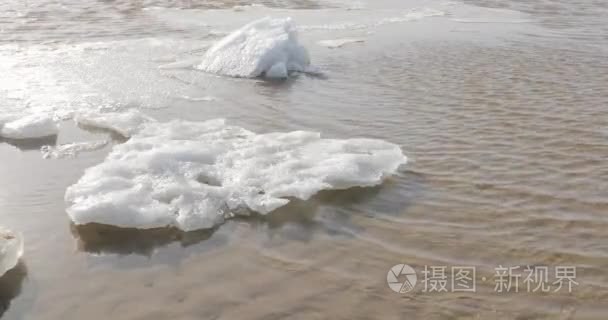 泉水和河水冲刷着冰雪的碎片视频