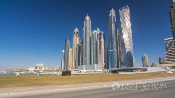 迪拜滨海摩天大厦的风景观 timelapse hyperlapse  地平线  海景  阿拉伯联合酋长国